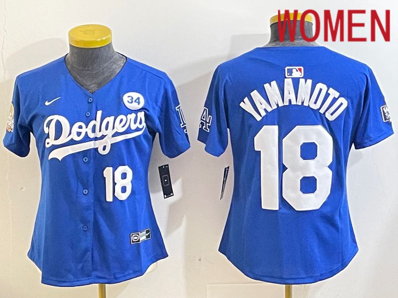 Women Los Angeles Dodgers #18 Yamamoto Blue Game 2024 Nike MLB Jersey style 11212->women mlb jersey->Women Jersey